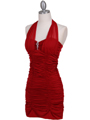 1962 Red Pleated Party Dress with Rhinestone Pin - Red, Alt View Thumbnail