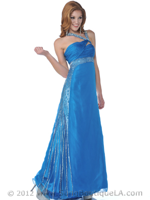 1987 Teal Beaded Halter Evening Dress, Teal