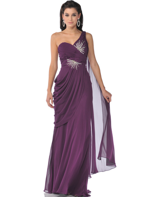 1992 One Shoulder Chiffon Evening Dress, Eggplant