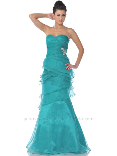 1999 Jade Strapless Organza Evening Dress - Jade, Front View Medium