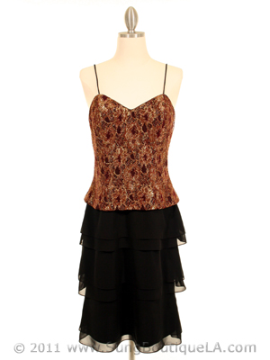 200 Burgundy & Gold Lace Chiffon Evening Dress, Burgundy Gold