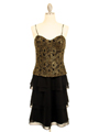 200 Black & Gold Lace Chiffon Evening Dress - Black Gold, Front View Thumbnail