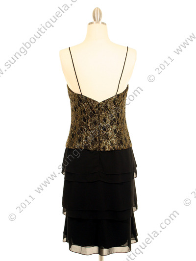 200 Black & Gold Lace Chiffon Evening Dress - Black Gold, Back View Medium