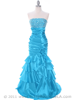 20114 Turquoise Beaded Prom Dress, Turquoise