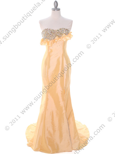 20121 Yellow Taffeta Prom Evening Dress - Yellow, Front View Medium