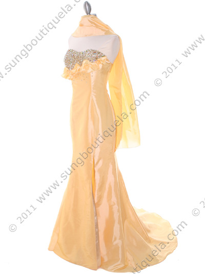 20121 Yellow Taffeta Prom Evening Dress - Yellow, Alt View Medium