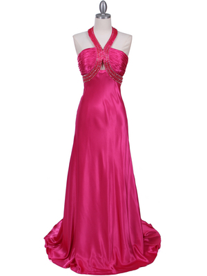 2104 Hot Pink Halter Sequin Evening Dress, Hot Pink
