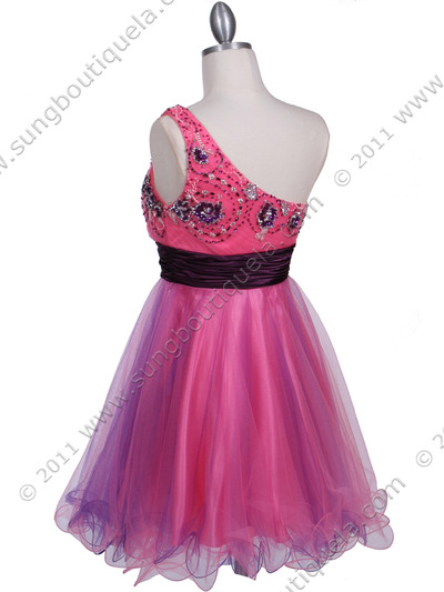 2107 Pink Purple One Shoulder Cocktail Dress - Pink Purple, Back View Medium