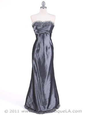2117 Silver Taffeta Strapless Evening Gown, Silver