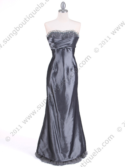 2117 Silver Taffeta Strapless Evening Gown - Silver, Front View Medium