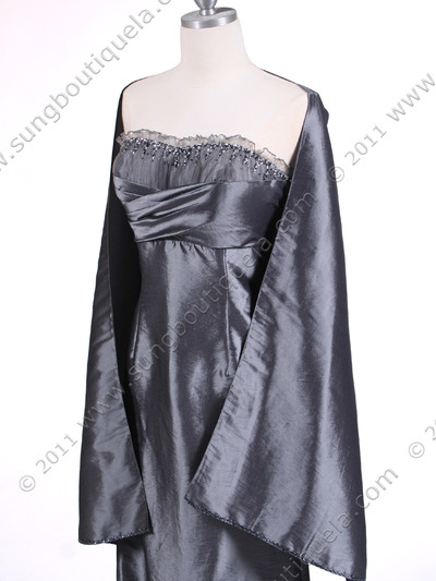 2117 Silver Taffeta Strapless Evening Gown - Silver, Alt View Medium