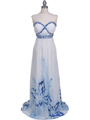 2118 White Strapless Printed Evening Dress - White, Front View Thumbnail