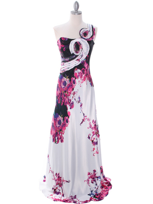 2123 Print One Shoulder Evening Dress, Print