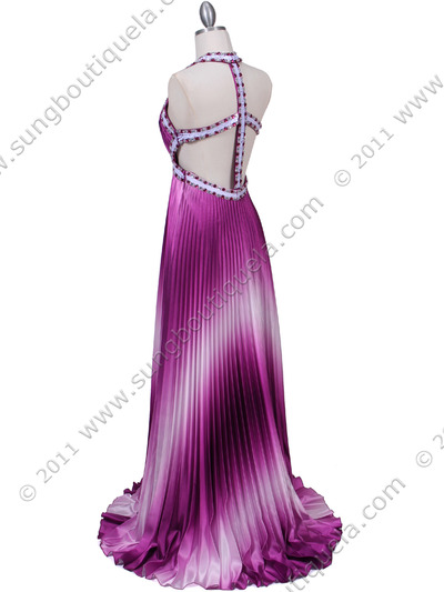2126 Purple Pleated Prom Evening Dress - Purple, Back View Medium