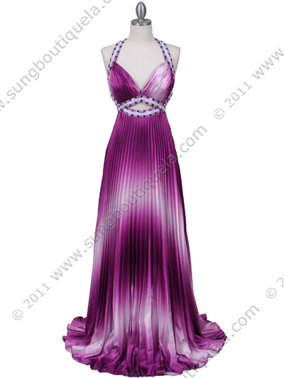 2126 Purple Pleated Prom Evening Dress - Purple, Front View Medium