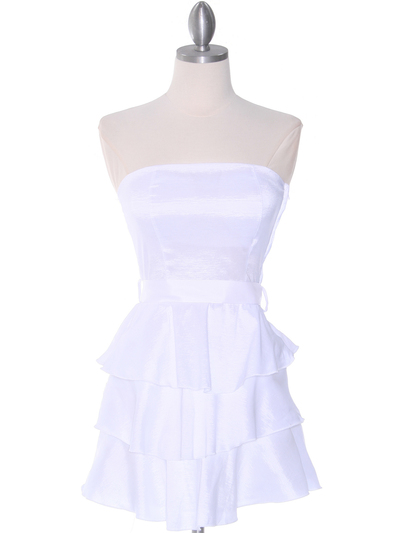 2140 White Tiered Taffeta Graduation Dress - White, Front View Medium