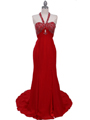 2143 Red Halter Beaded Evening Dress - Red, Front View Thumbnail