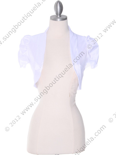 2151 White Taffeta Bolero - White, Front View Medium