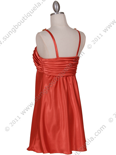 215 Orange Satin Party Dress with Rhinestone Straps - Orange, Back View Medium