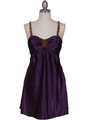 215 Purple Satin Party Dress with Rhinestone Straps - Purple, Front View Thumbnail
