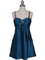 215 Teal Satin Party Dress with Rhinestone Straps - Teal, Front View Thumbnail