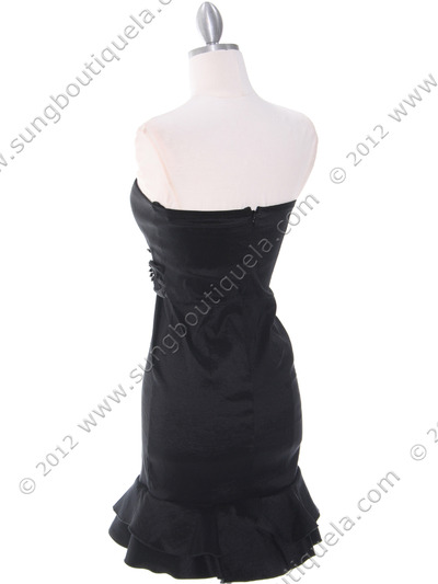 2160 Black Stretch Taffeta Strapless Cocktail Dress - Black, Back View Medium