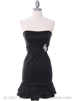 2160 Black Stretch Taffeta Strapless Cocktail Dress, Black