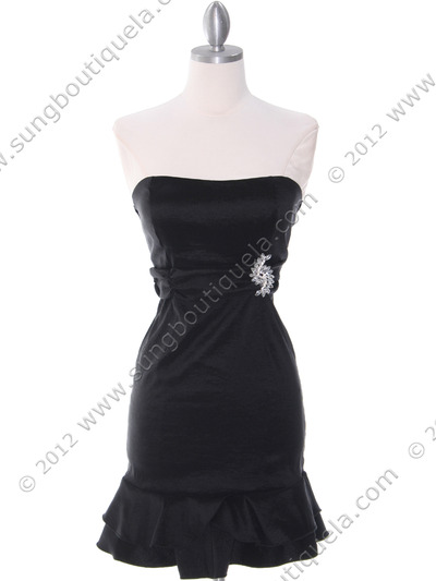 2160 Black Stretch Taffeta Strapless Cocktail Dress - Black, Front View Medium
