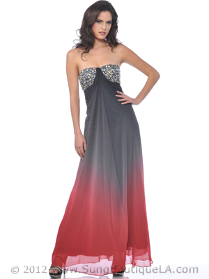C2160 Strapless Jewel Embellished Chiffon Evening Dress, Red Black