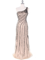 2163 Champagne Black Net Overlay Beaded Embroidery Long Evening Dress - Champagne, Front View Thumbnail
