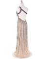2163 Champagne Black Net Overlay Beaded Embroidery Long Evening Dress - Champagne, Back View Thumbnail