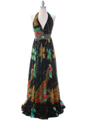 2170 Black Halter Printed Evening Dress - Black, Front View Thumbnail