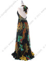 2170 Black Halter Printed Evening Dress - Black, Back View Thumbnail