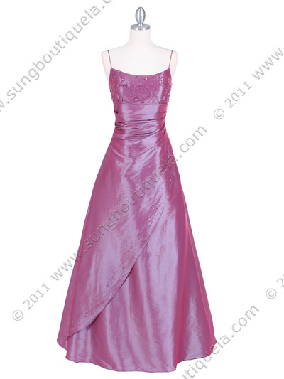 22117 Plum Beaded Evening Gown - Plum, Front View Medium