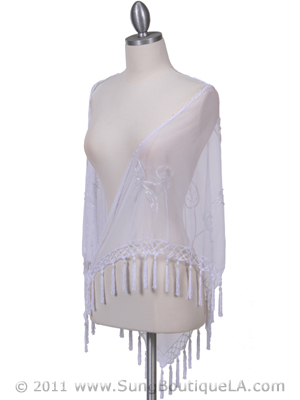 2230 White Lace Beaded Shawl, White