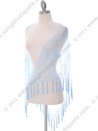 2288 Baby Blue Lace Beaded Shawl - Baby Blue, Front View Medium