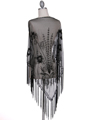 2288 Black Lace Beaded Shawl - Black, Back View Thumbnail