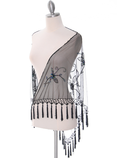 2288 Black Multi Lace Beaded Shawl - Black Multi, Front View Medium