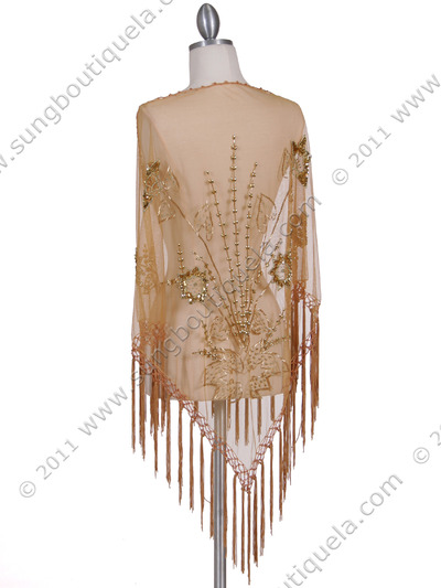 2288 Gold Lace Beaded Shawl - Gold, Back View Medium