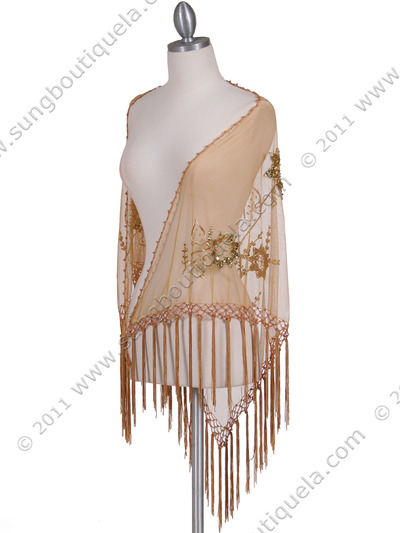 2288 Gold Lace Beaded Shawl - Gold, Front View Medium