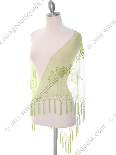 2288 Green Lace Beaded Shawl - Green, Front View Medium