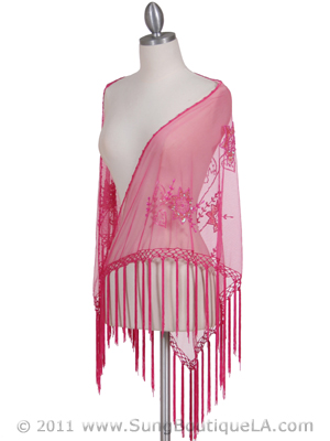 2288 Hot Pink Lace Beaded Shawl, Hot Pink