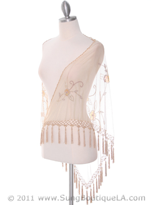 2288 Natural Lace Beaded Shawl, Natural