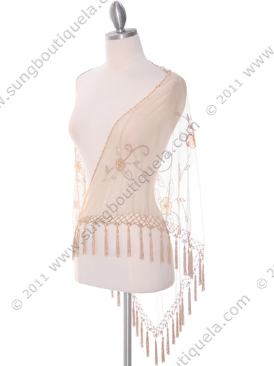 2288 Natural Lace Beaded Shawl - Natural, Front View Medium