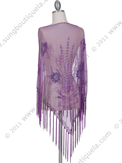 2288 Purple Lace Beaded Shawl - Purple, Back View Medium