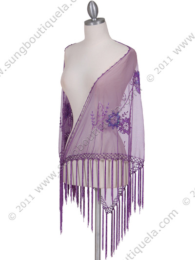 2288 Purple Lace Beaded Shawl - Purple, Front View Medium