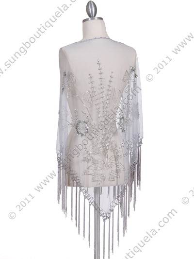 2288 Silver Lace Beaded Shawl - Silver, Back View Medium