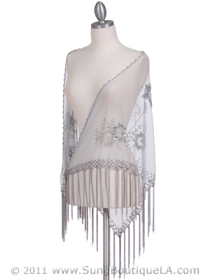 2288 Silver Lace Beaded Shawl, Silver