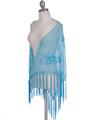 2288 Turquoise Lace Beaded Shawl - Turquoise, Front View Thumbnail