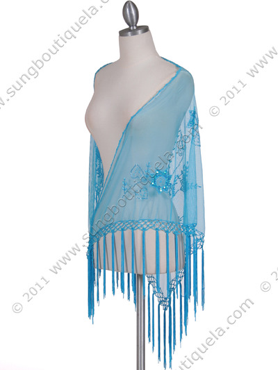 2288 Turquoise Lace Beaded Shawl - Turquoise, Front View Medium